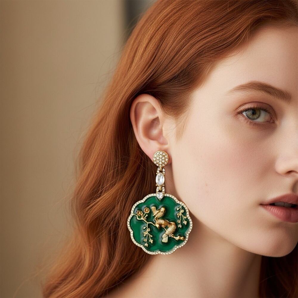 Medieval Bird Earrings VTG Flower Court Art Museum Gold Antique CZ Boho Branch